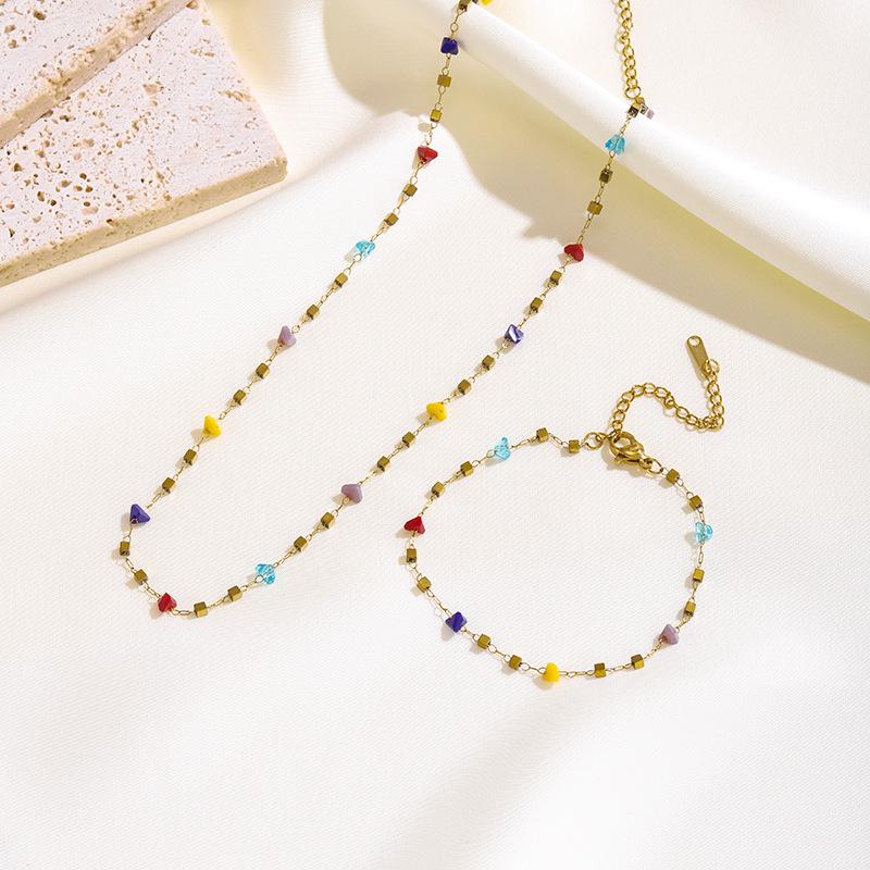 Irregular New Fashion Colorful Necklace Lovely Small Temperament Stone Necklaces Gentle and Versatile Stainless Steel Jewelry