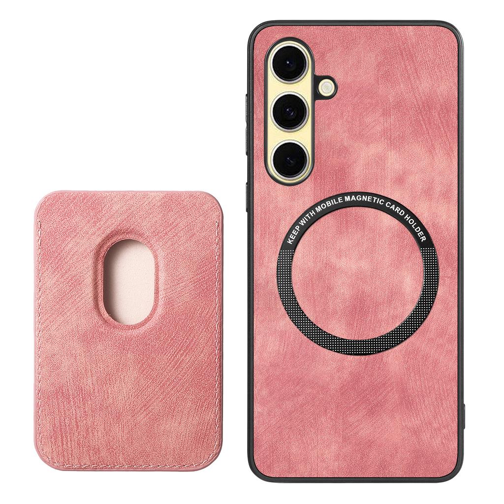 For Samsung Galaxy S25+ Case Compatible with MagSafe Leather Back Cover with Detachable Card Holder