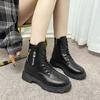 Женские короткие ботинки осень-зима новые в британском стиле на толстом каблуке бархатные ботинки-локомотивы модные повседневные ботинки Мартин с двойной молнией