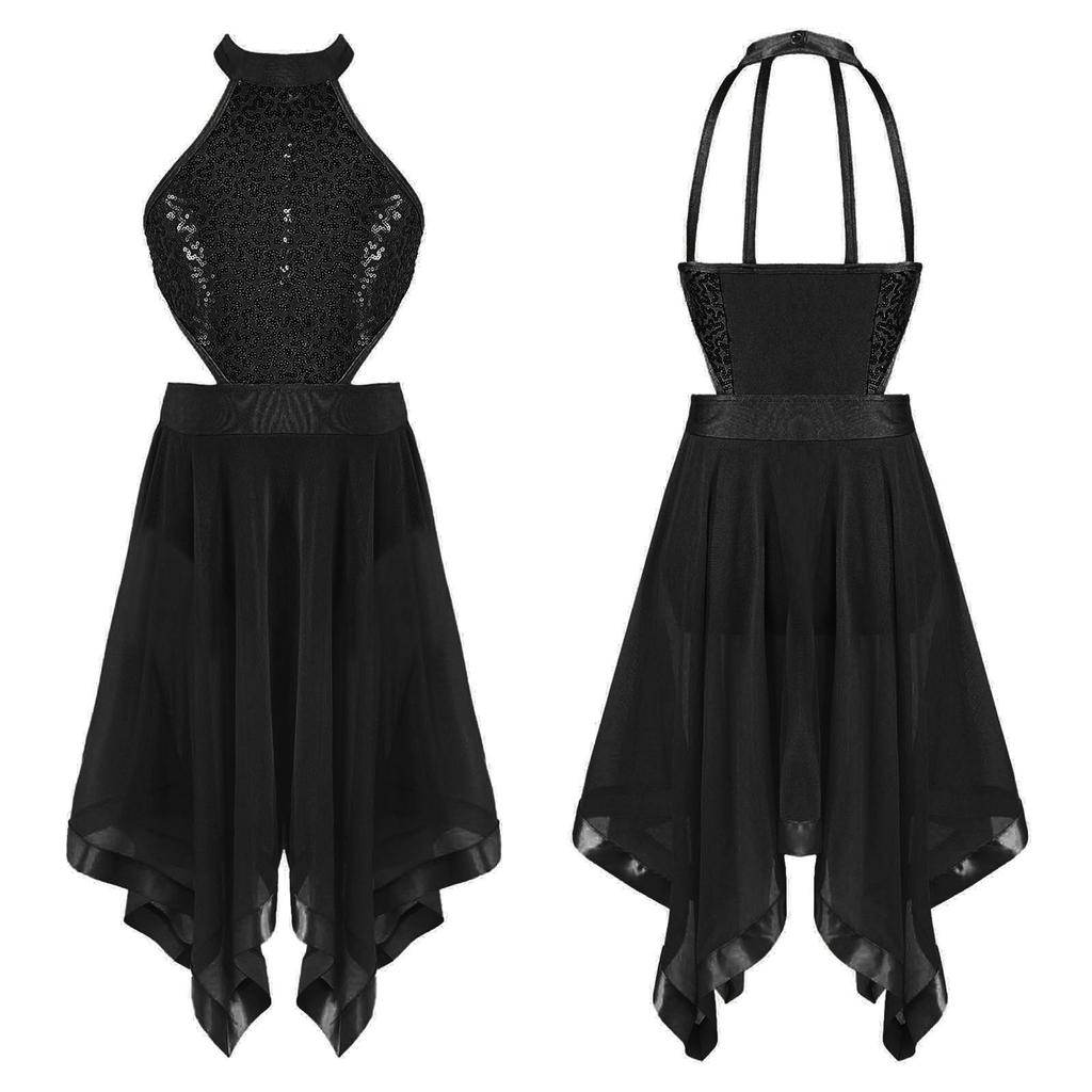 Детское платье для девочек, танцевальный костюм, вуаль, нерегулярный подол, платье-трико без рукавов и с открытой спиной