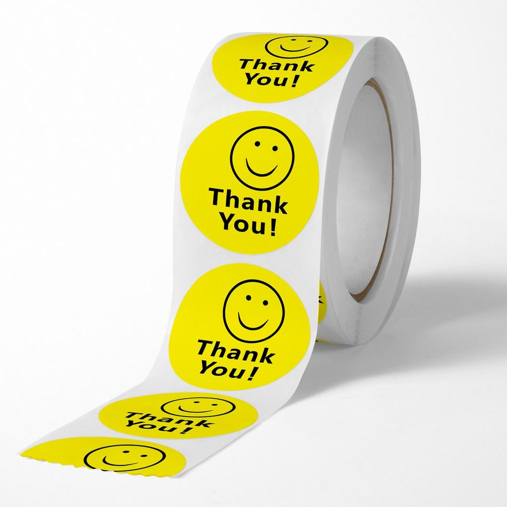 Smile Thank You Stickers,Yellow Smiley Face Thank You Stickers ,Happy Face Mailing Labels 500pcs Round Circle Adhesive Stickers