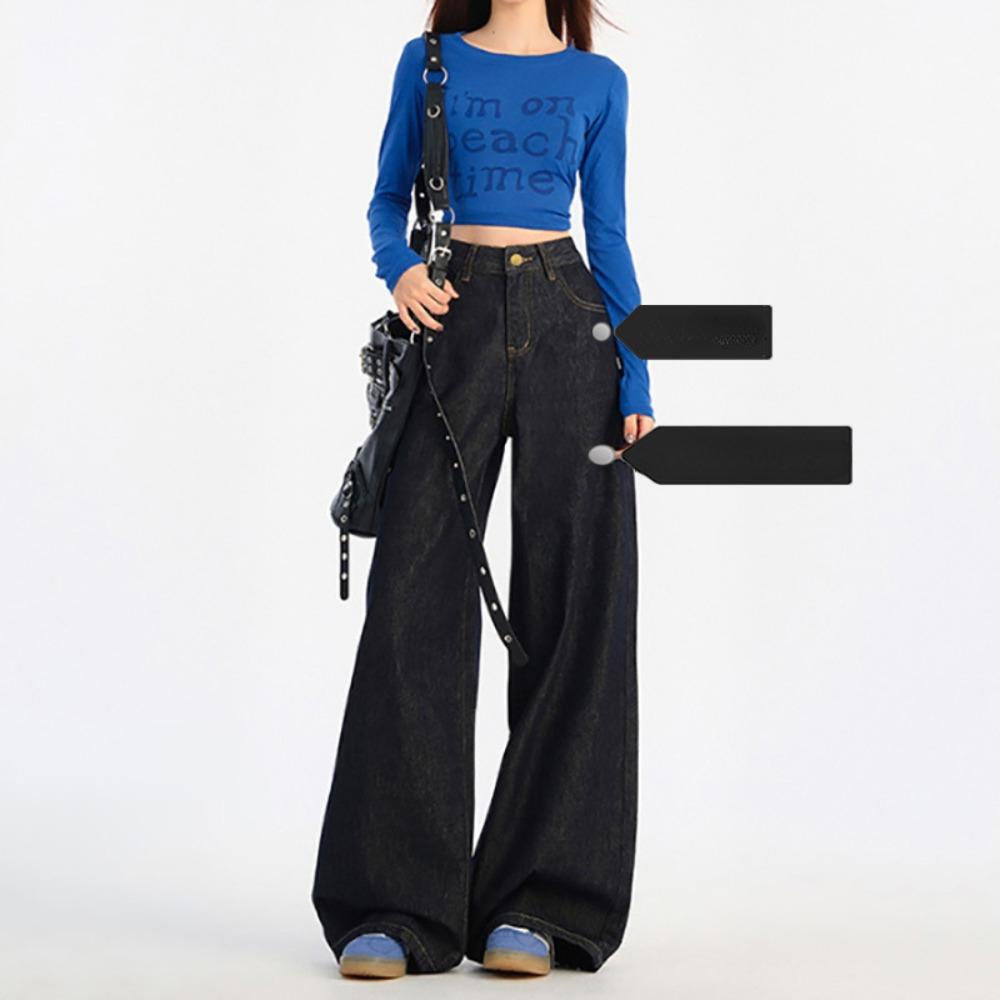 Ленивый стиль джинсы с высокой посадкой женские ниспадающие весенне-осенние новые универсальные корейская версия широкие джинсы-швабры тренд