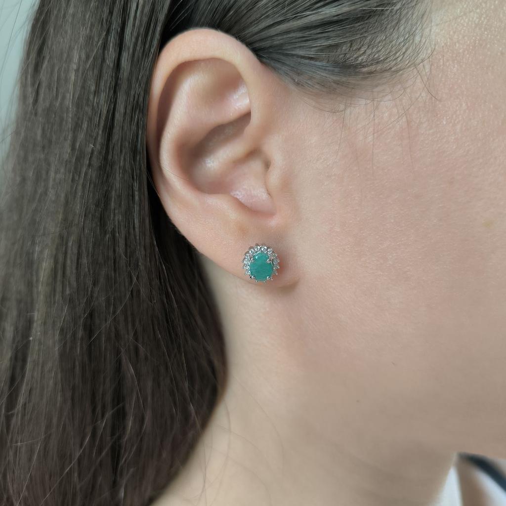 Серебряные серьги с натуральным изумрудом, фианитами (2188070)