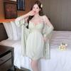 Green suspender summer nightdress robe suspender mood with chest pad sexy pure desire ice silk thin nightdress two-piece set
