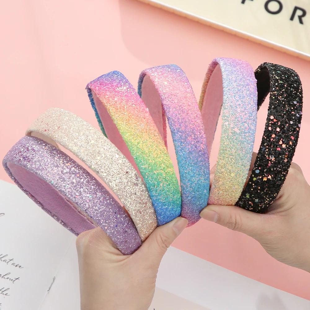 Блестящие повязки на голову для девочек, принцесса, сверкающая широкая повязка на голову, детская милая повязка на голову в стиле Алисы для детей, толстый блеск, детский аксессуар для волос