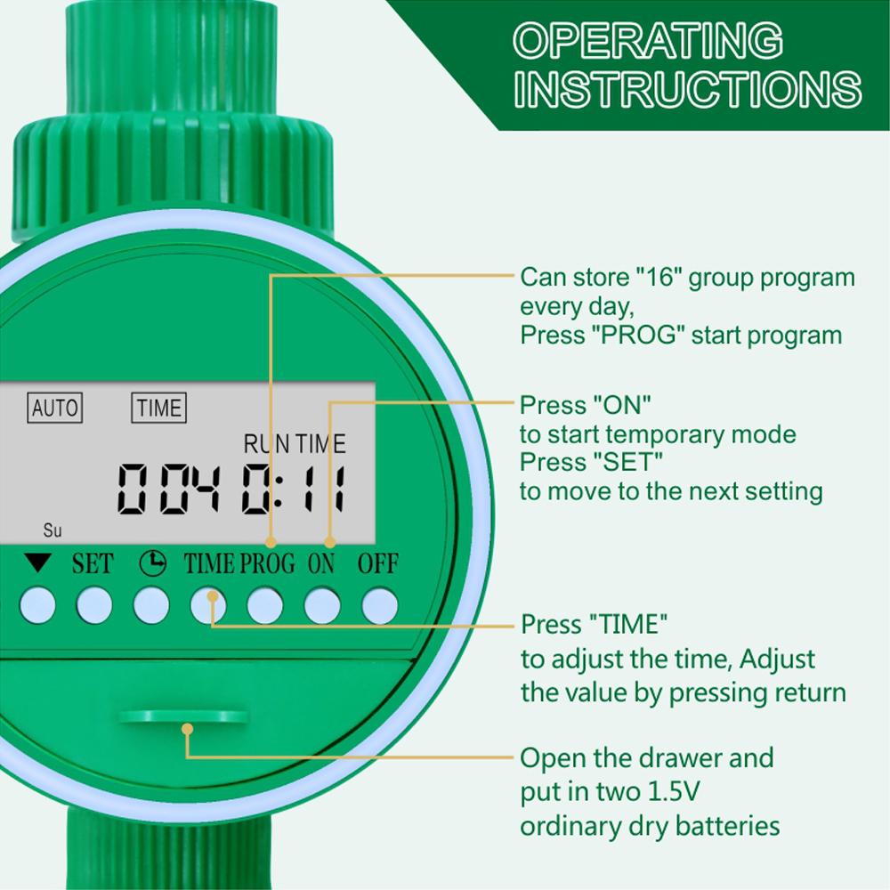16 Программ Настройка Таймера Контроллер Полива ЖК-Дисплей Автоматическое Устройство для Полива Цветов и Растений Садовый Соленоидный Контроллер