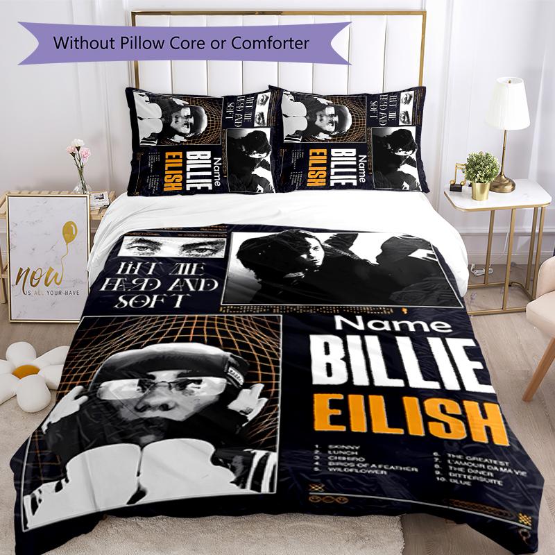 3pcs Custom Name Billie Eilish Bedding Set Duvet Cover Closure Includes 1 Duvet Cover & 2 Pillowcases for All Seasons Bedroom Decor