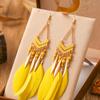 Bohemian Ethnic Feather Dangle Earrings For Women Trendy Long Tassel Colorful Beads Drop Earrings Girl Female Boho Jewelry