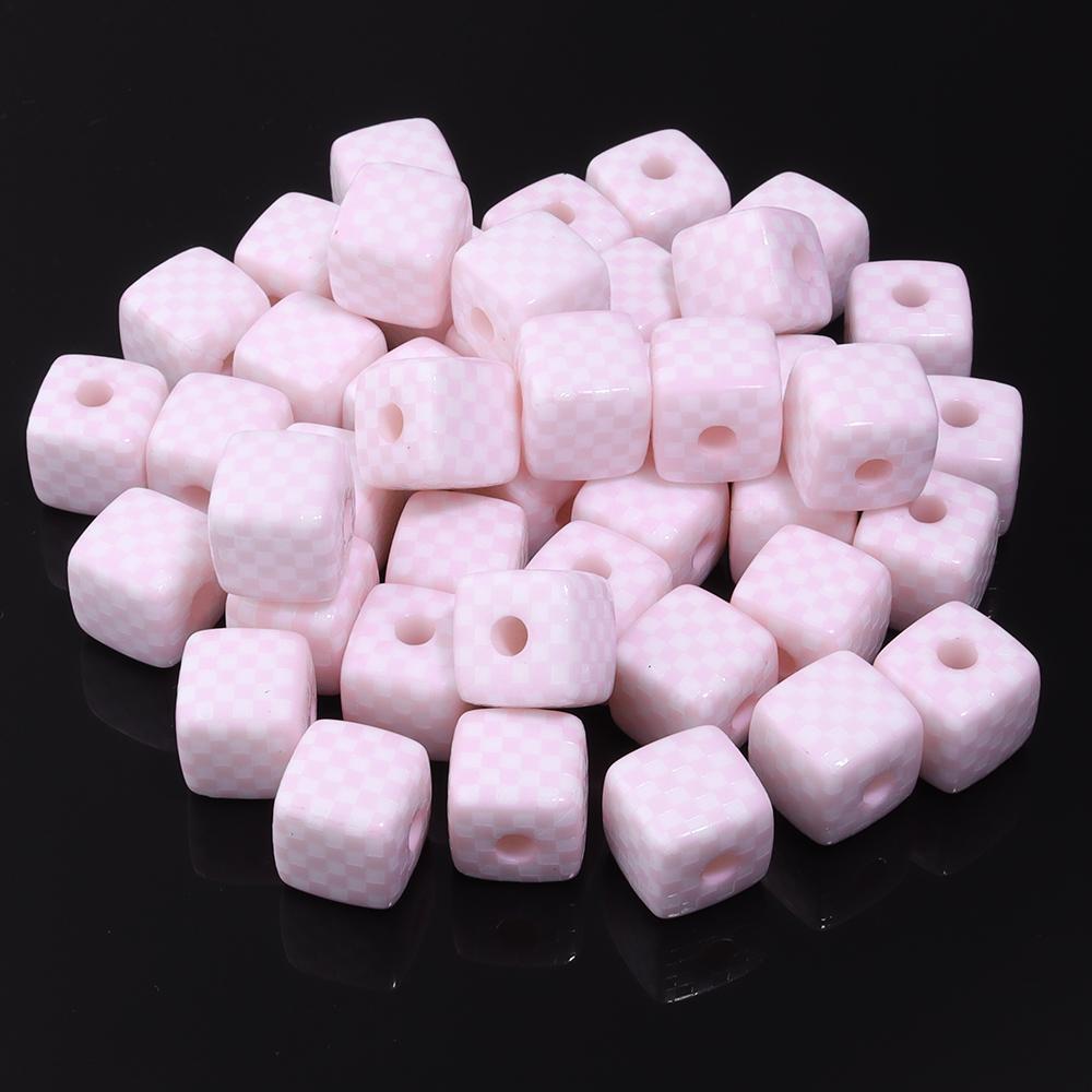 10Pcs 13mm Acrylic Beads Colorful Checkerboard Pattern Large Hole Square Beads For Craft Bracelet Making DIY Jewelry Accessories