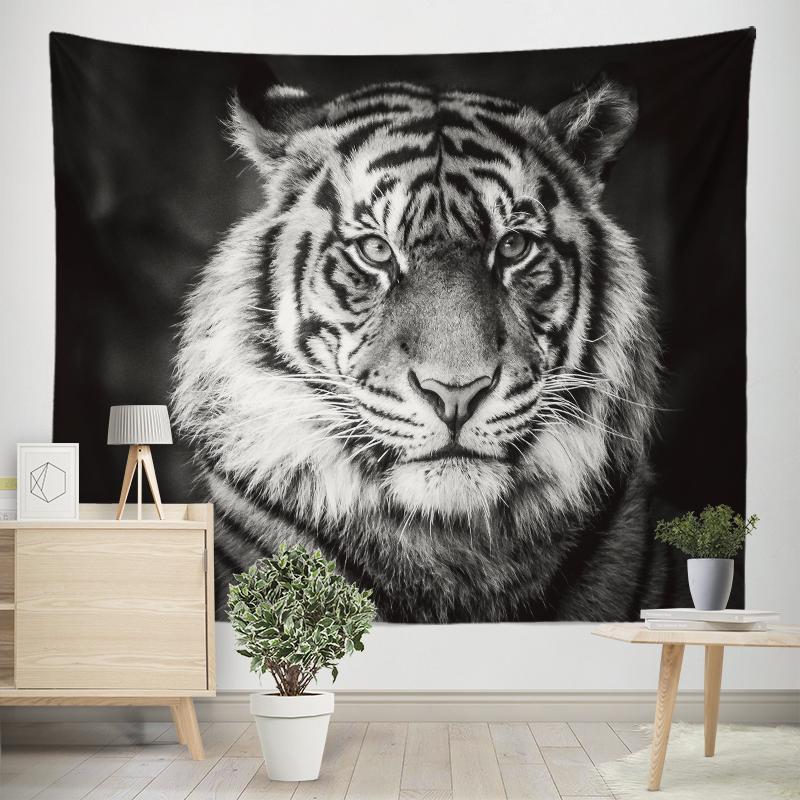 Home Decor Tapestry Black Lion Tiger Wild Animal Print Tapestry Wall Hanging Living Room Bedroom Wall Decor Backdrop Fabric