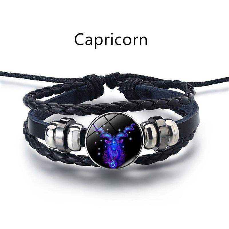 12 Constellation Luminous Weave Leather Bracelet Charm Bracelet Men Women Fashion Multilayer Zodiac Signs Bracelet Birthday Gifts MIT
