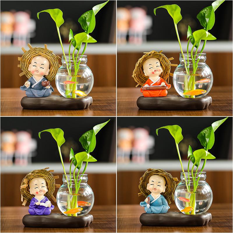Creative Resin Monk Hydroponic Vase for Home and Office Decor