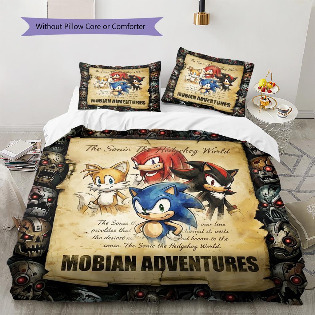 Sonic Hedgehog Pattern Bedding Quilt Set Quilt Cover Pillowcase Home Birthday Gift(1 * duvet cover + 2 * pillowcase, without core)