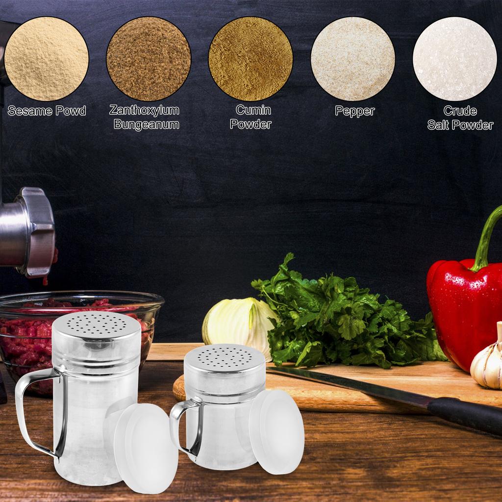 10/14oz Salt Shaker Stainless Steel Spice Dispenser Seasoning Spice Shaker Central Hole Spice Jar with Plastic Lid Kitchen Tools