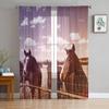 Black White Horse Watercolor Painting Tulle Sheer Window Curtains for Living Room Kitchen Children Bedroom Voile Hanging Curtain
