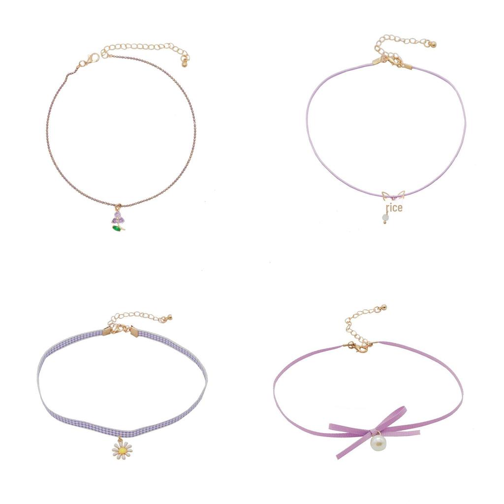 Ожерелье с кулоном в виде банта из фиолетовой цветочной ленты - чокер в стиле феи для женщин