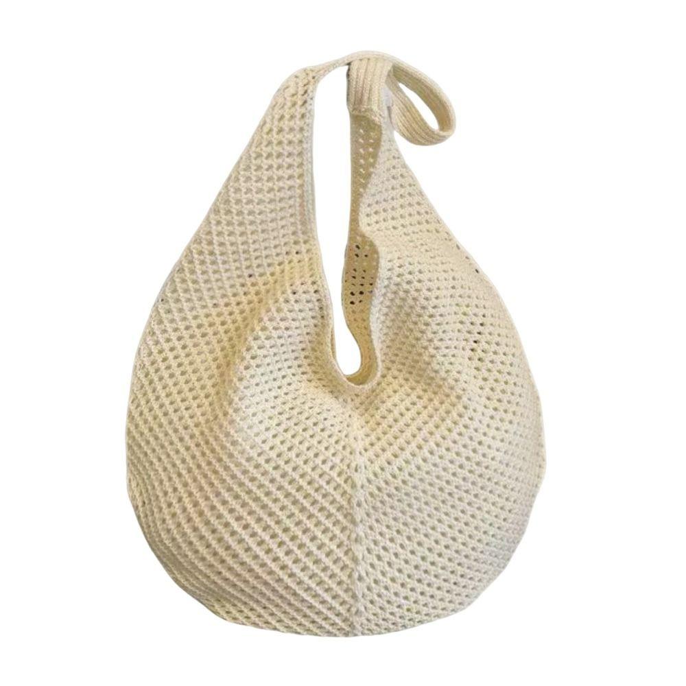 Hollow Woven Single Shoulder Bag Knitted Design Mesh Material Large Capacity Bag Solid Color Crochet Pattern Woven Armpit Bag