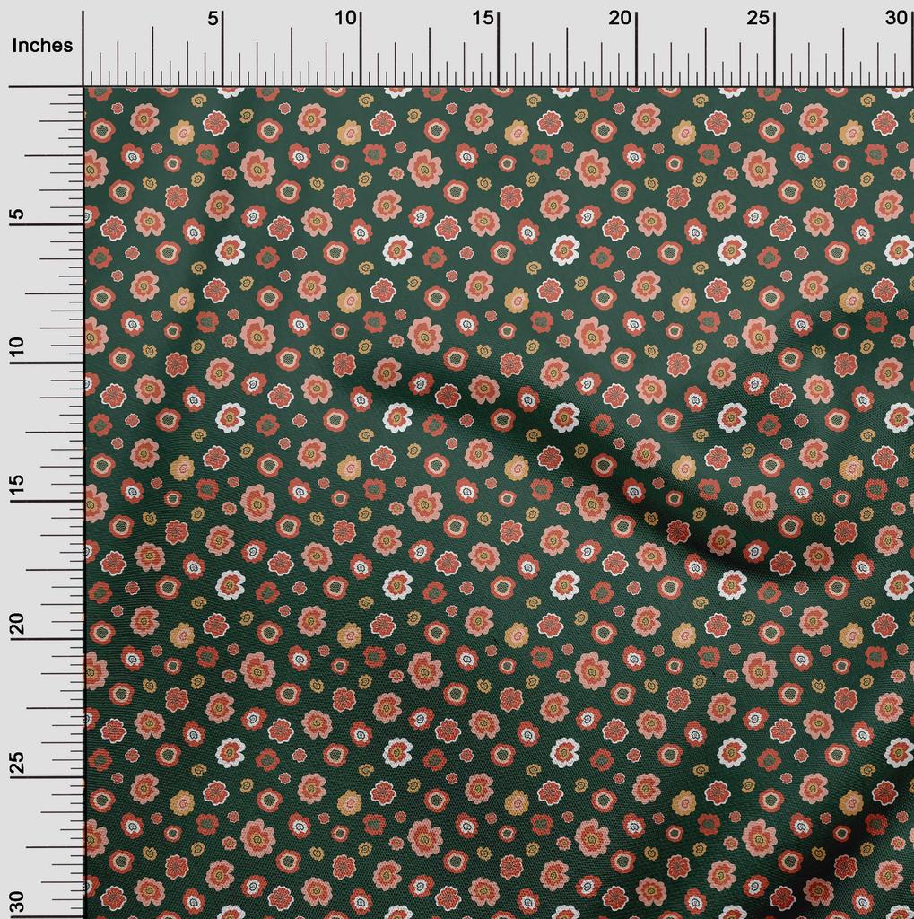 oneOone Cotton Flex Dark Green Fabric Asian Retro Floral  Sewing Craft Projects Fabric Prints By Yard 40 Inch