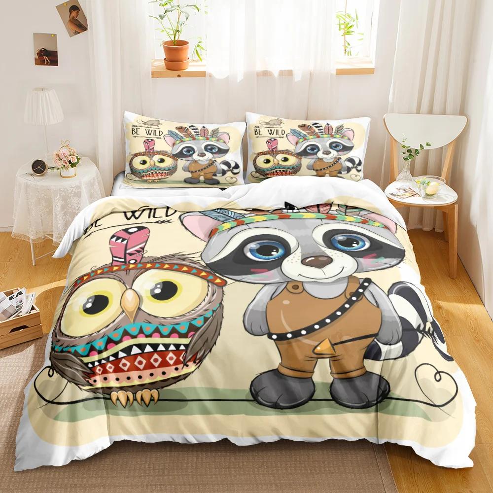 Комплект пододеяльника с совой, мультяшный чехол для одеяла, тематический комплект постельного белья «С днем рождения», милая птица, полиэстеровый чехол для одеяла, полуторный размер для детей