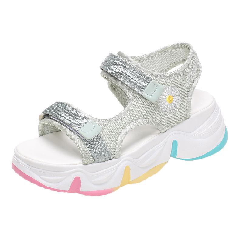 Summer Sandals Women's Summer New Rainbow Bottom Student Casual Sandals Velcro Thick Bottom Transport