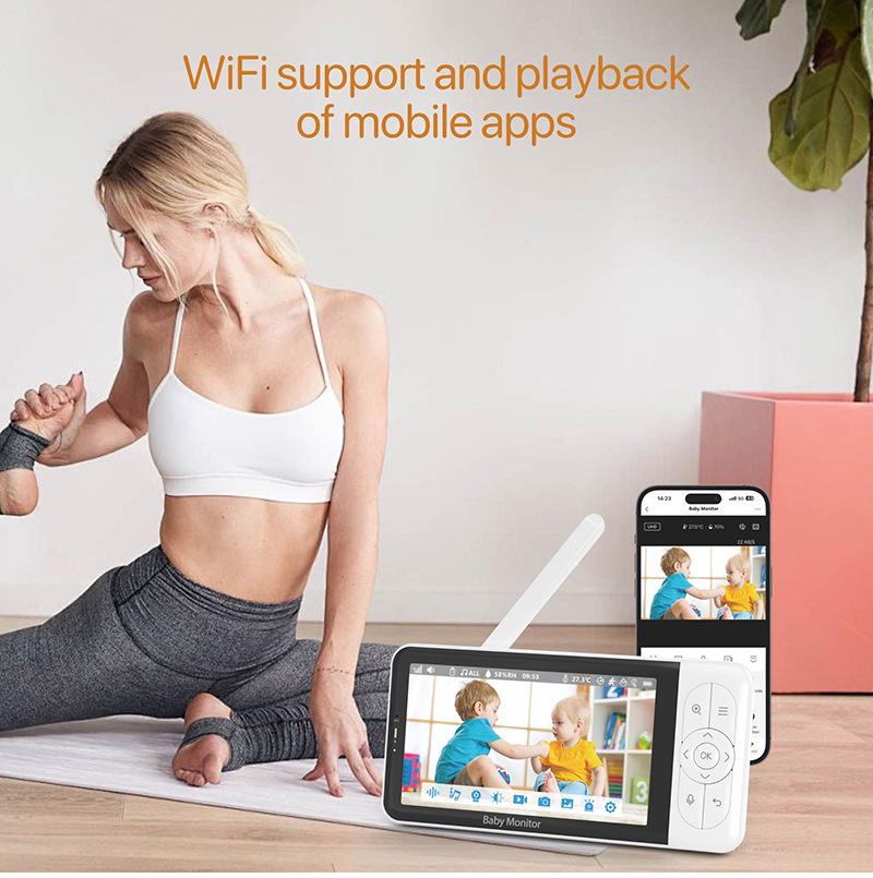 Беспроводной радионяня HD 5 дюймов с WiFi, двусторонней связью, ночным видением и удаленным мониторингом Tuya