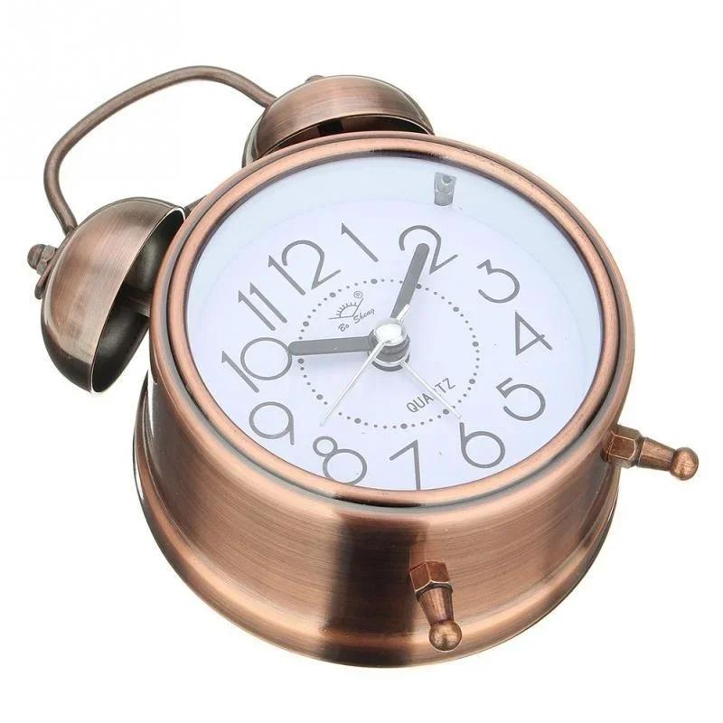 Alarm Clock Vintage Retro Silent Pointer Clocks Round Number Dual Bell Loud Alarm Clock Bedside Night Light Home Decors