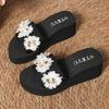Fashion Fashion Flowers Decor Wedge Slippers Women 2025 Summer Knit Thick Sole Slides Woman Lightweight Platform Beach Vacation Sandals