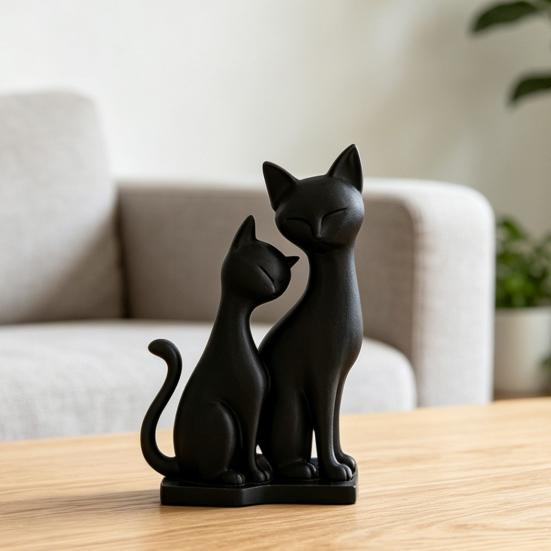 3D-печатная фигурка кошки, скульптура из переплетающихся кошек, современная статуэтка черной кошки для дома, гостиной, офисного стола, декора полки