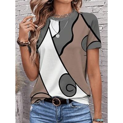 Женская футболка с принтом, повседневная, с коротким рукавом, обычные топы, повседневная, красная, хаки, серая, летняя