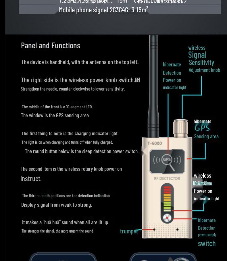 T6000 Anti-Paparazzi & Anti-Eavesdropping Wireless Signal and Magnetic GPS Detector