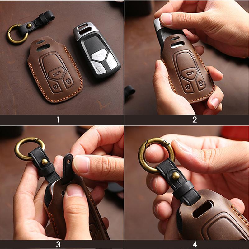 Leather Car Remote Key Case Cover Shell for Ford Fusion Mondeo Mustang F 150 Explorer Edge 2015 2016 2017 2018