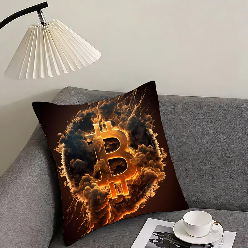 Модная Наволочка для Подушки Bitcoin Ультрамягкая Кожевенная Ткань Облачная Мягкость и Скрытая Молния