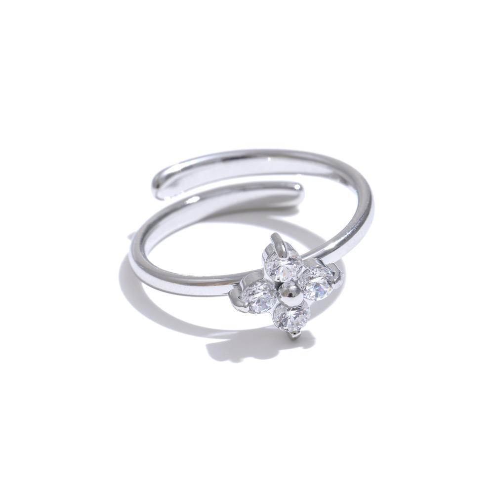 Yhpup Exquisite Stainless Steel Bling Cubic Zirconia Flower Adjustable Ring for Women Fashion Shiny Finger Jewelry New