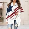 Women Plus Size Open Front Long Sleeve Cardigan Draped Collar Printed Navy Red Curved Hem