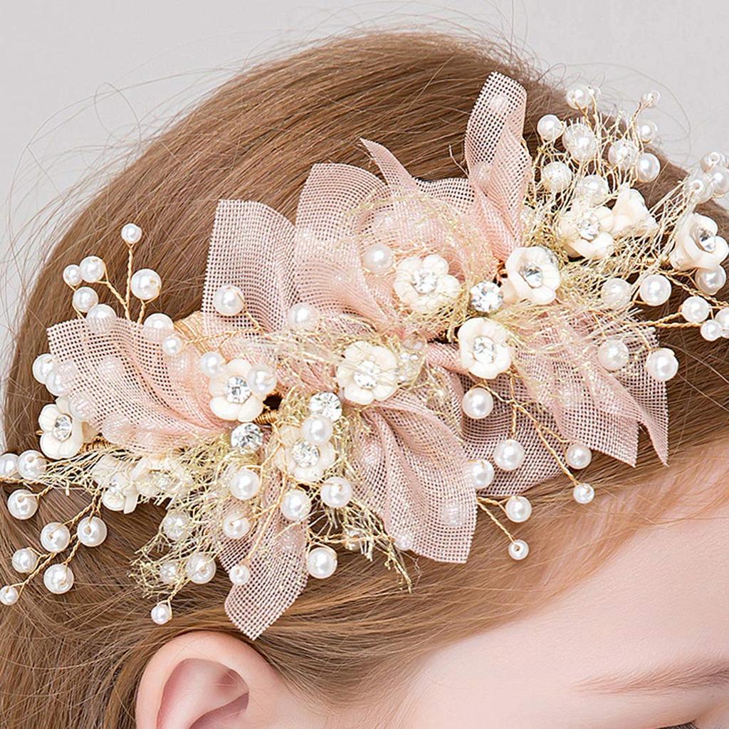 AVILMORE Leaf Pearl Small Flower Motif Headband Wedding Headdress Hair Ornament Recital Hair Accessory Wedding Entrance Ceremony Graduation Ceremony