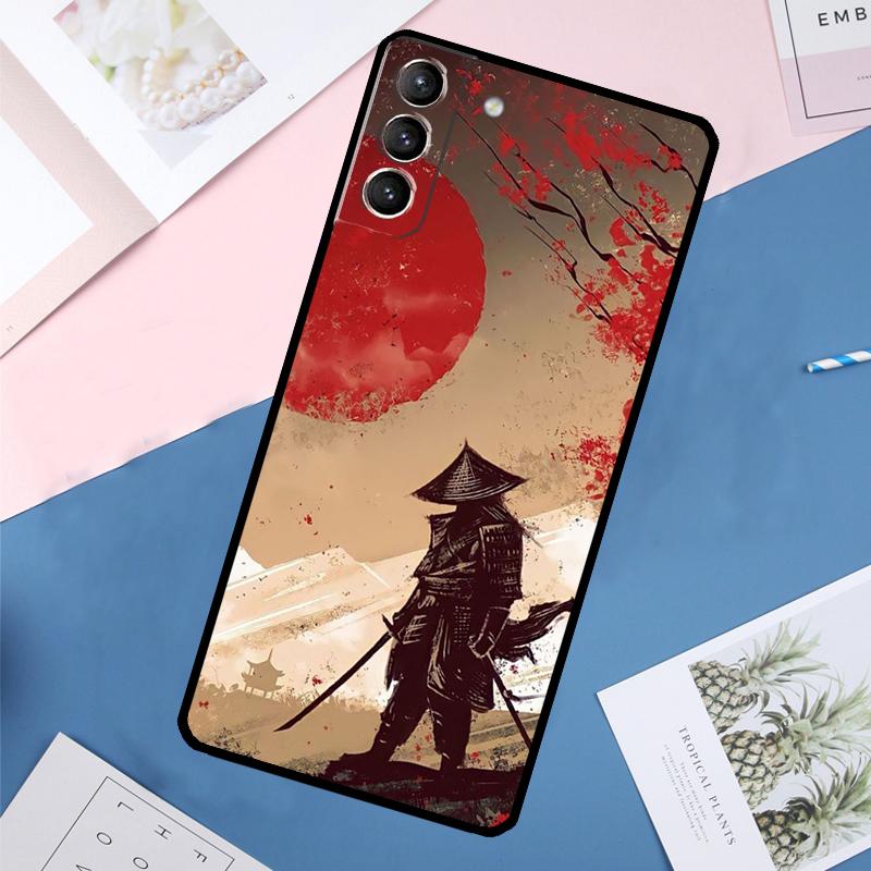 Япония Ниндзя Самурай Красное Солнце Чехол Для Samsung Galaxy S25 Ultra S21 S22 S24 S23 Ultra S9 S10 Plus S21 FE S25 FE Задняя крышка