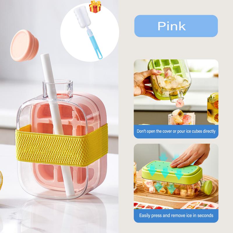 Бутылка для приготовления льда с крышкой-соломинкой, портативный прессованный лоток для льда для летнего использования на открытом воздухе, самодельный холодильник, морозильник, льдогенератор