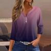Женская футболка с принтом на пуговицах, рукав 3/4, вязаный свитер, повседневный, модный, на выходные, базовый, с V-образным вырезом, обычный топ