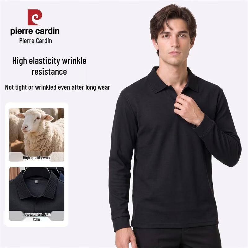 Pierre Cardin Men's Wool Blend Thickened Long-Sleeve Polo Shirt