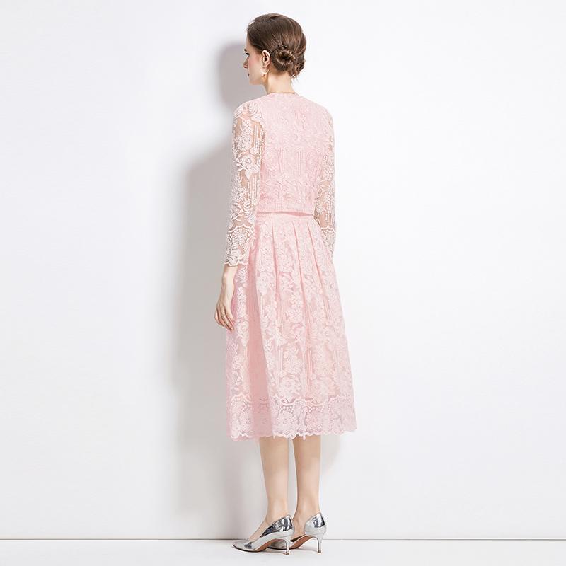 Женский комплект из двух предметов с цветочной вышивкой, женский костюм, элегантная рубашка с длинным рукавом, юбка средней длины, комплект из 2 предметов