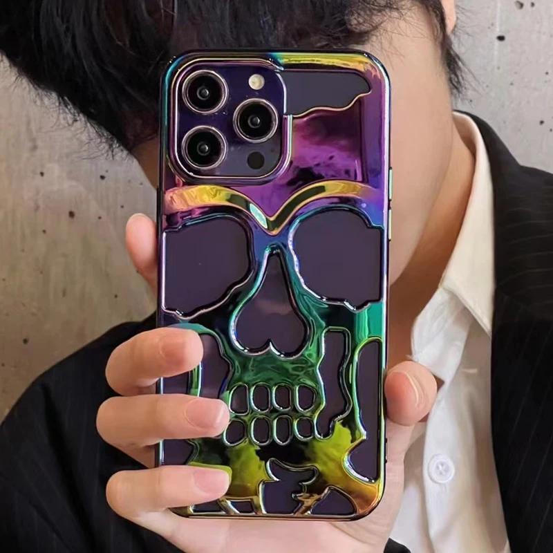 Роскошный чехол с изображением черепа скелета для iPhone 16 11 12 13 14 15 Pro Max, противоударный чехол для телефона с камерой и полной защитой