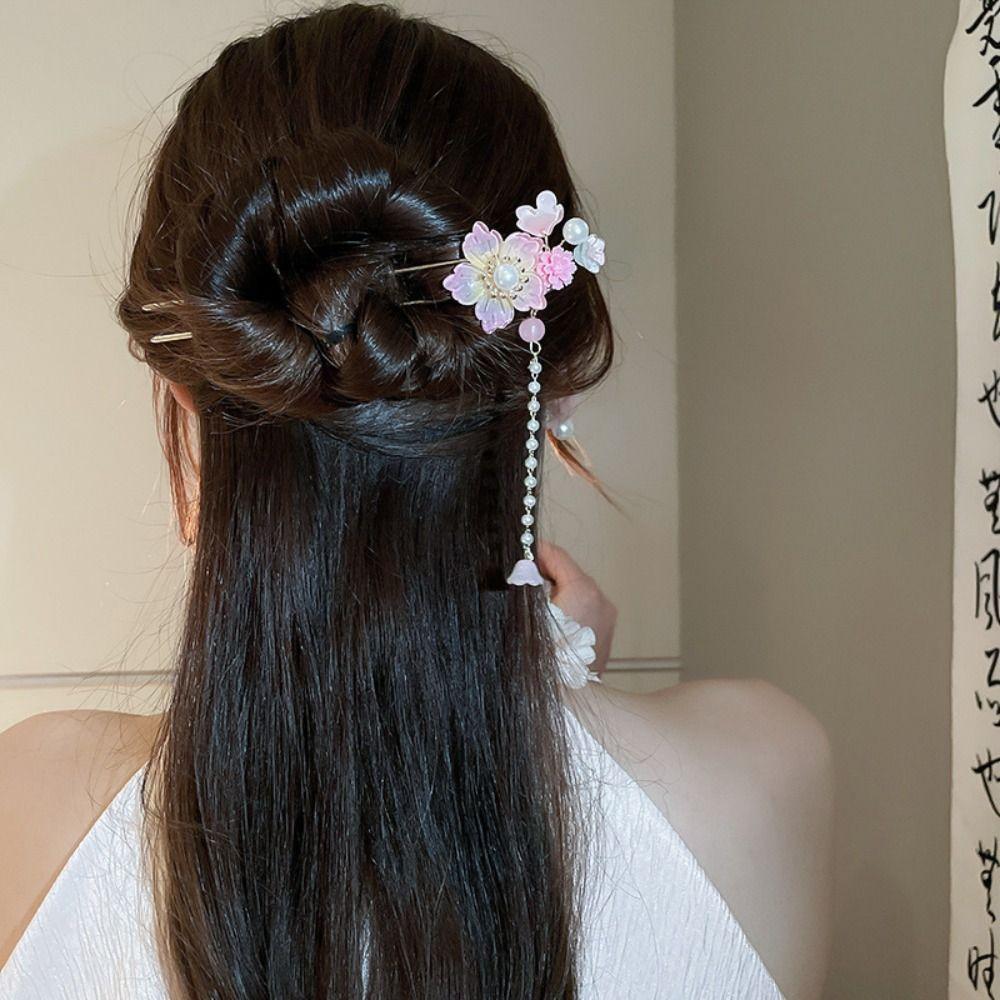Exquisite Ancient Style Hair Stick Sweet Flower Headdress Flowers Pearl Tassel Hairpin Hanfu