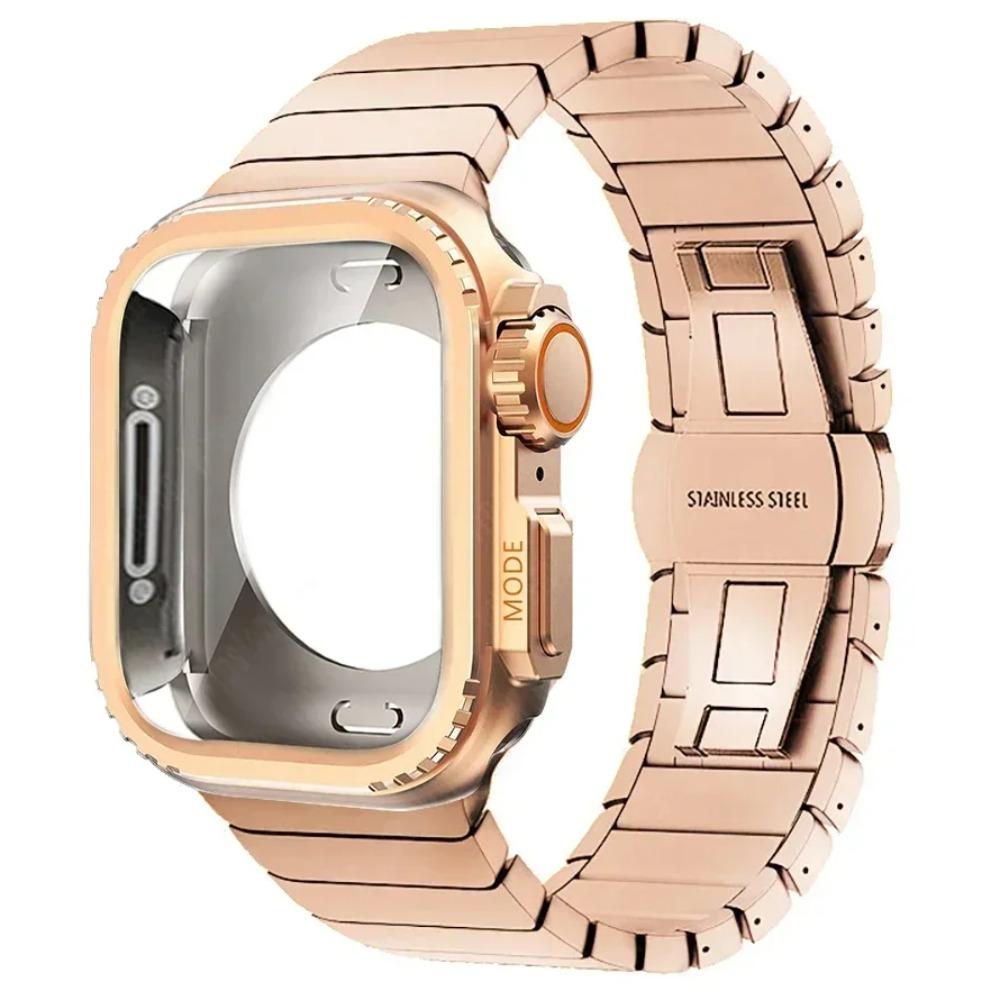 Металлический корпус + ремешок из нержавеющей стали для Apple Watch Band Ultra 3 2 49 мм 11 10 46 мм Защитный корпус Обновление Iwatch 9 8 7 SE 45 мм 44