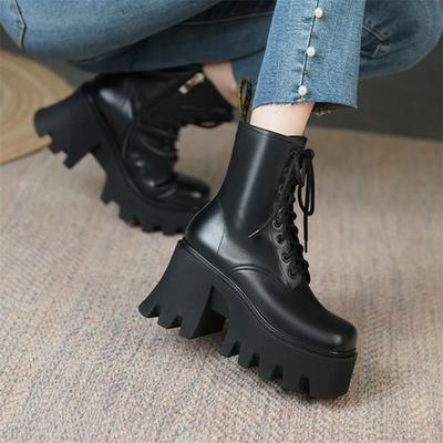 Новые Популярные Высокие Женские Сапоги Британский Стиль На Толстом Каблуке Короткие Сапоги На Толстой Подошве Женская Обувь на Высоком Каблуке Zapatos Mujer