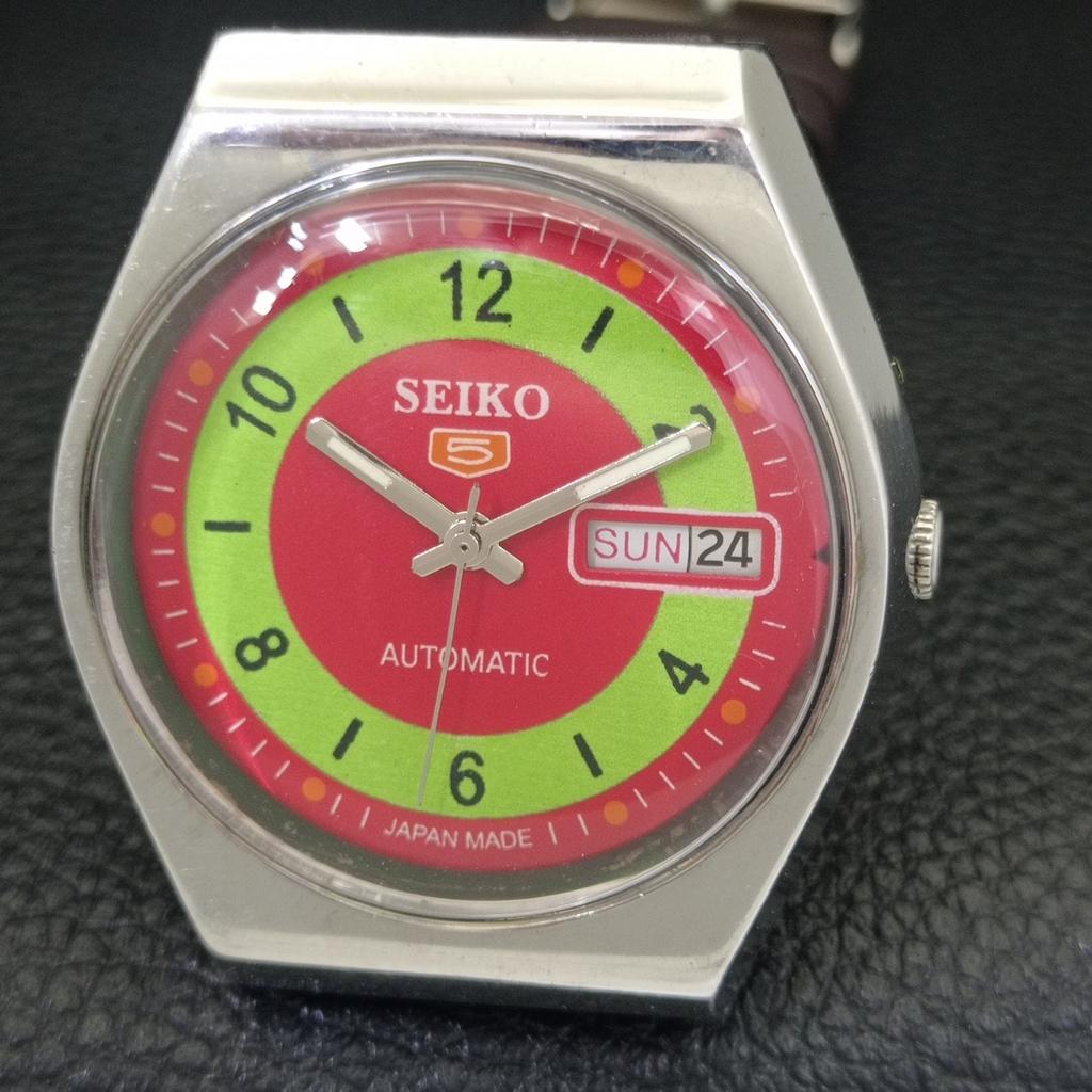 ЯПОНИЯ 6309A ВИНТАЖНЫЕ МУЖСКИЕ АВТОМАТИЧЕСКИЕ ЧАСЫ SEIKO 5 С ЦИФЕРБЛАТОМ КРАСНОГО ЦВЕТА a702726-1