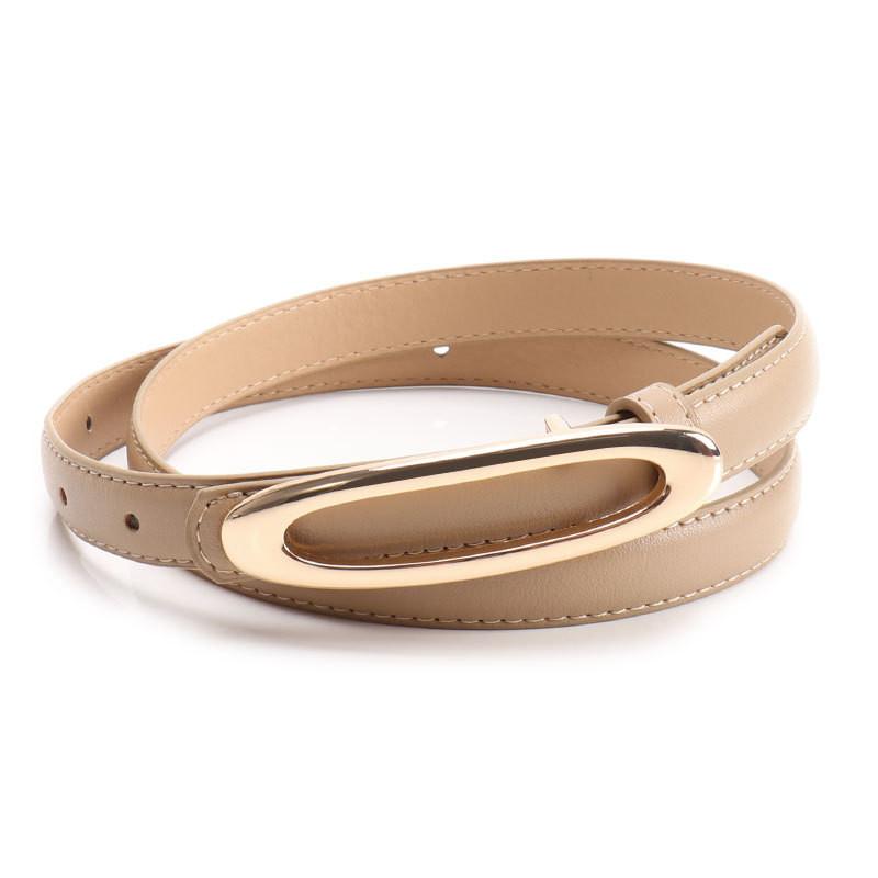 Minimalist Women Leather Belt With Elliptical Flat Buckle For Dress And Jeans