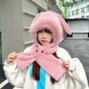 Cute Bunny Ear Plush Hat for Winter Thickened Warm Face-Flattering Ear Protection Scarf Integrated Cold Resistant Hat