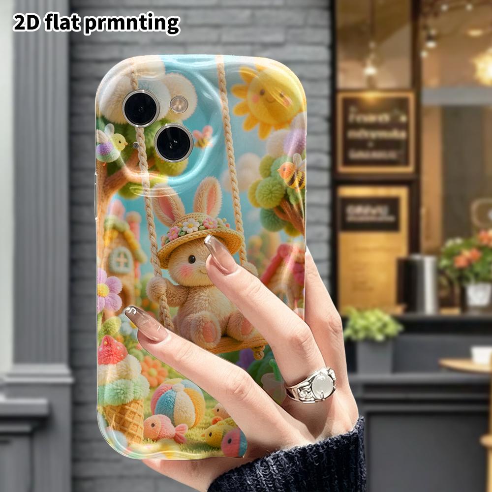 Phone case: 2D flat design suitable for iPhone 18 17 16 15 14 13 Pro protective case, swinging bunny, perfect Christmas and Halloween holiday gift