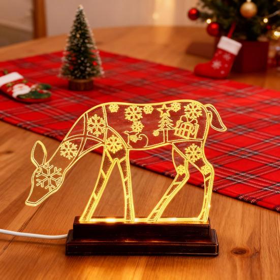 Металлическое светящееся рождественское украшение в виде оленя, светящаяся фигурка оленя с деревянной основой для внутреннего и наружного декора дома, двора, стола