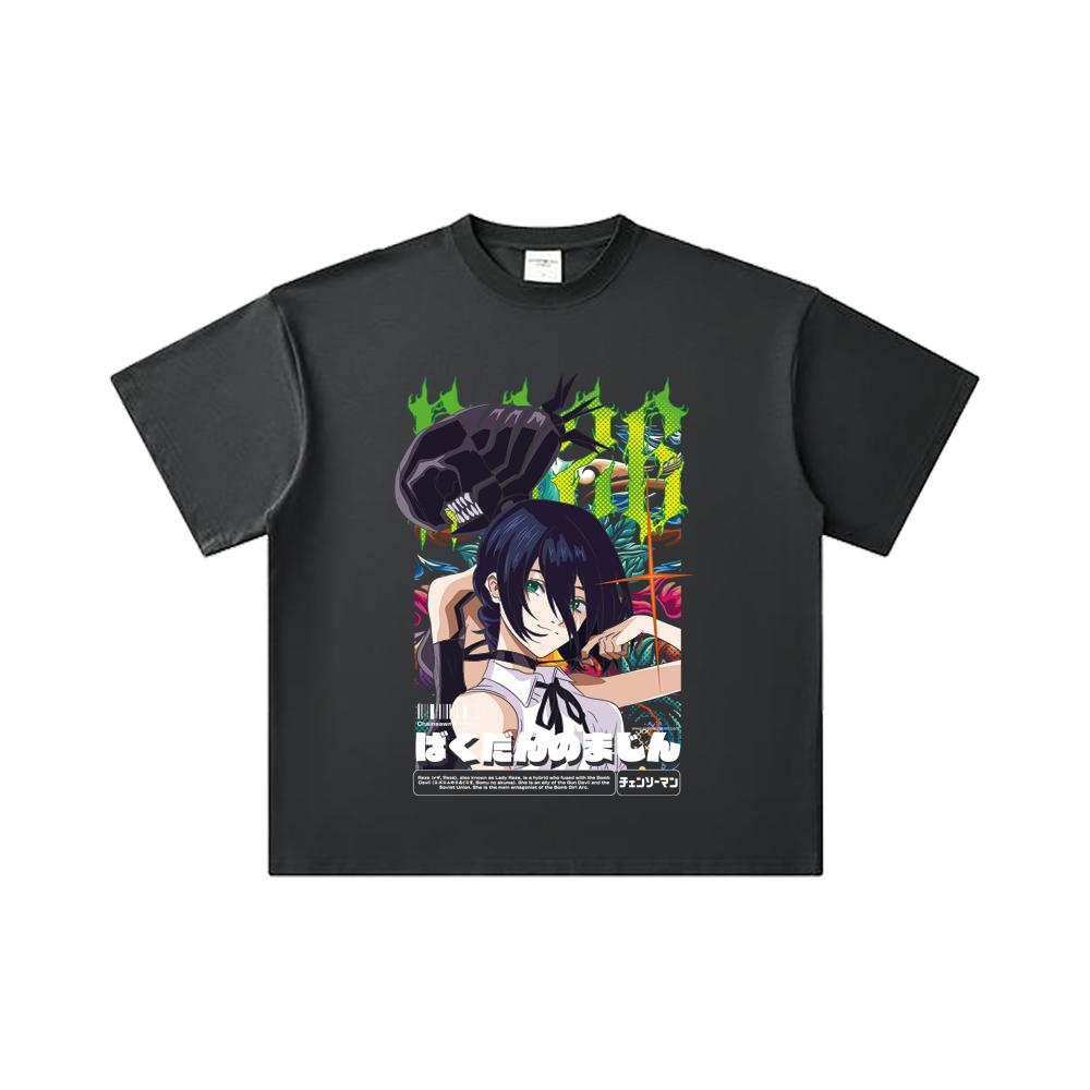 260 GSM Double Yarn 32 Count 100% Cotton Chainsaw Man V54 Reze Print Unisex Heavy Cotton T Shirt… More